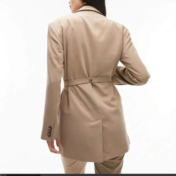 Topshop NWT Belted Waist Long Blazer Tan Women’s Size 2 [retail $110] - Picture 2 of 15